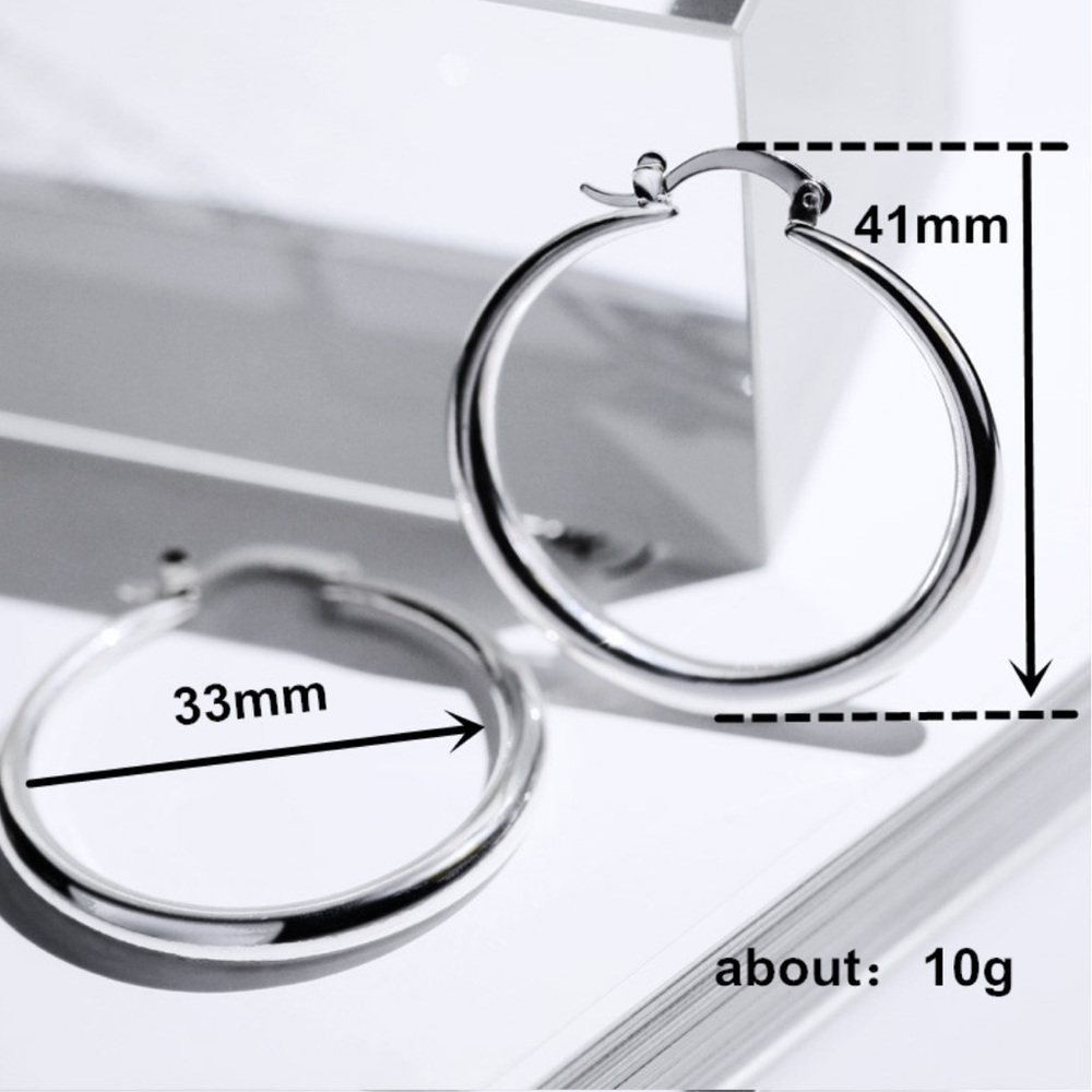 New Silver Color Hoop Loop Earrings - Picture 2 of 2